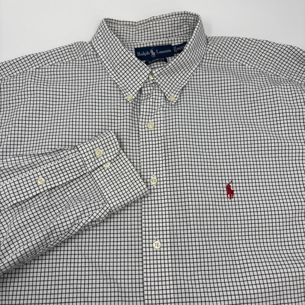 Ralph Lauren 2XL Black Check Plaid Long Sleeve‎ Button Down Classic Fit Shirt